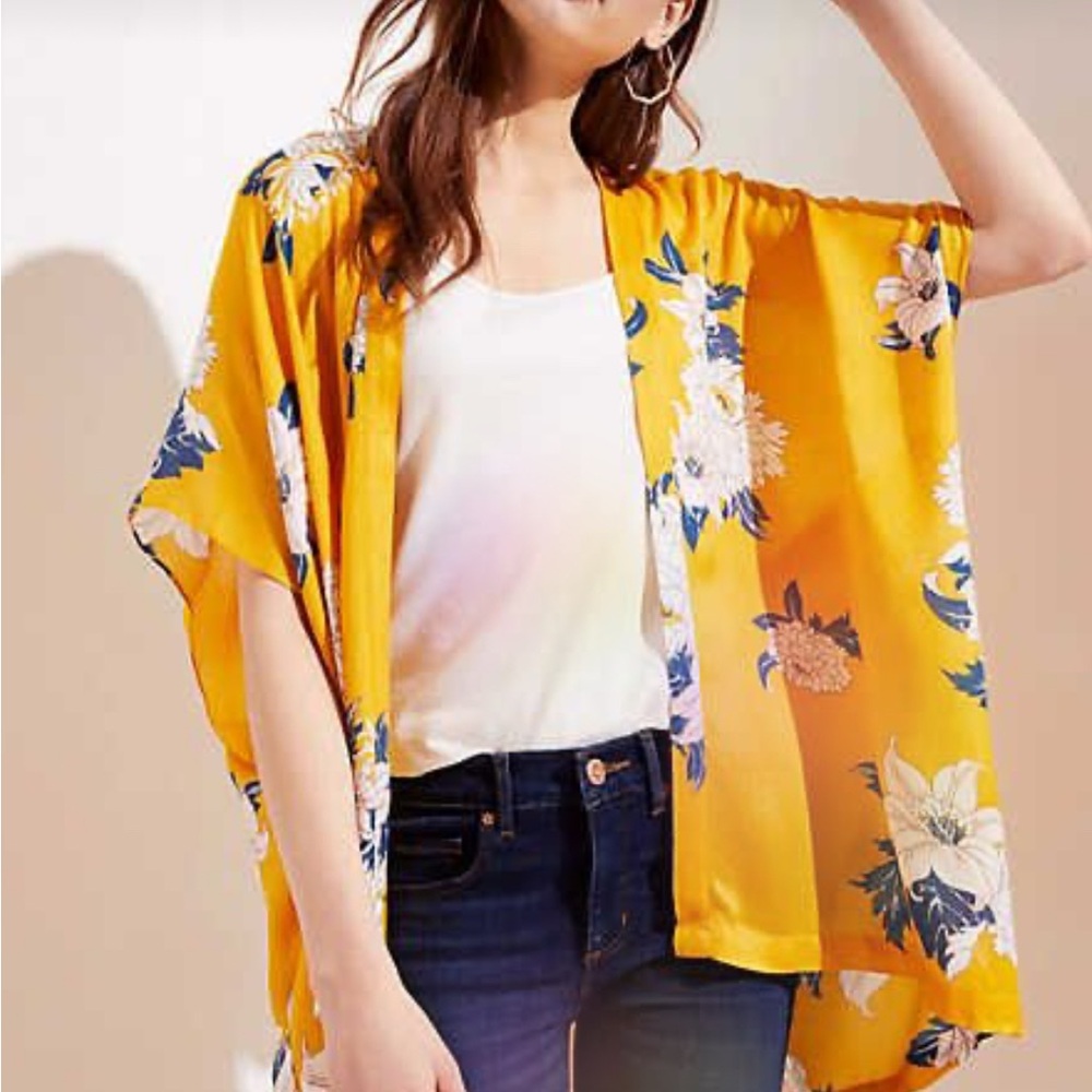 LOFT Yellow Floral Kimono Size M/L